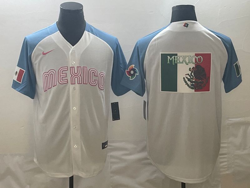 Men 2023 World Cub Mexico Blank White blue Nike MLB Jersey17->more jerseys->MLB Jersey